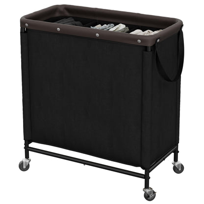 StorageWorks 2 Section Laundry Hamper, 100L Beige Sorter Cart with Wheels