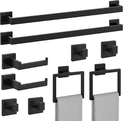 10-Pieces Matte Black Bathroom Accessories, 24 Inch Bathroom Hardware Set