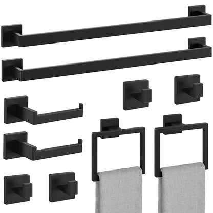 10-Pieces Matte Black Bathroom Accessories, 24 Inch Bathroom Hardware Set