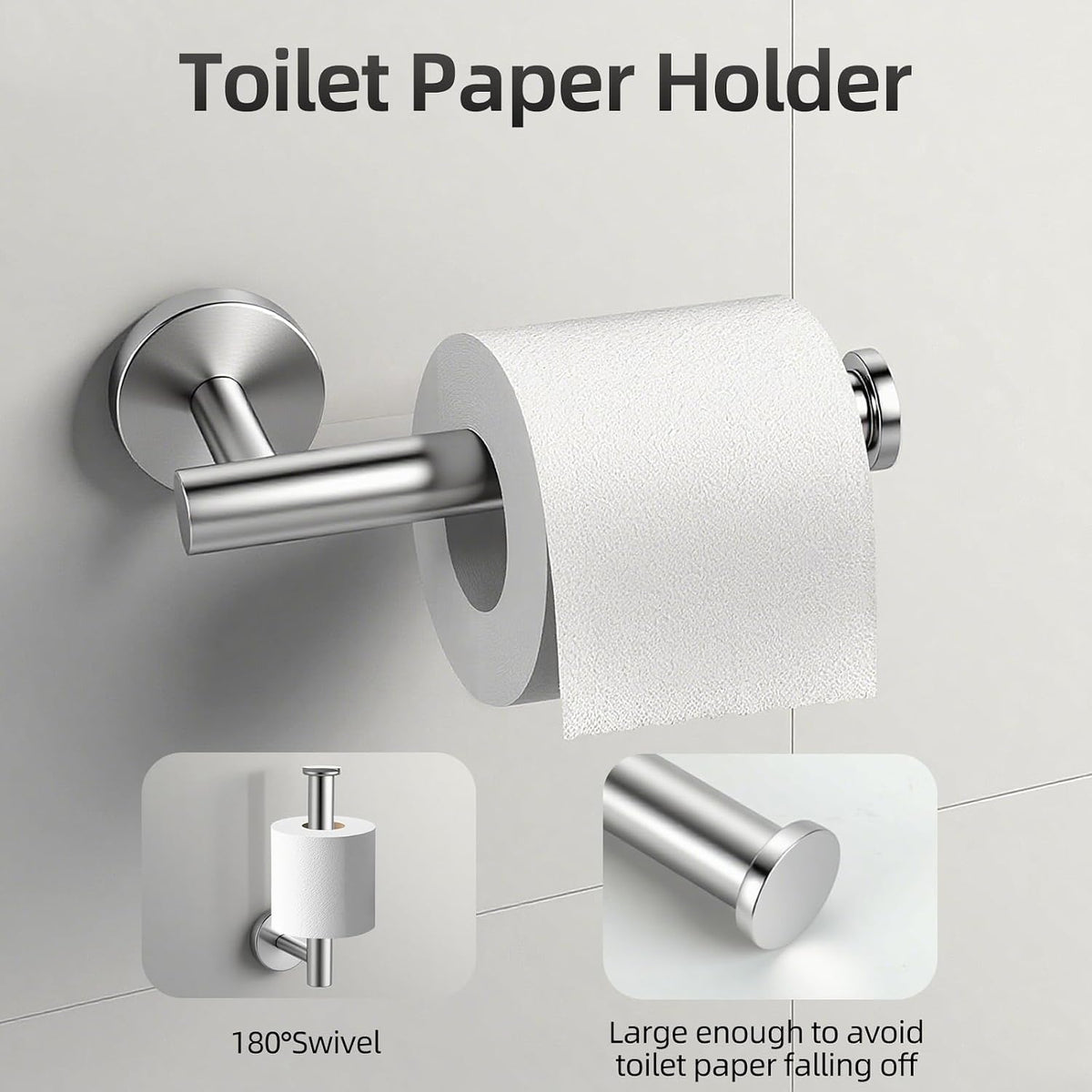 Brushed Nickel Bathroom Hardware Set 5 Pieces, Bathroom Towel Rack Holder Set Wall Mounted, SUS304 Stainless Steel Towel Bar Set - 16 Inch Towel Bar, Toilet Paper Holder, Towel Hooks, Towel Ring
