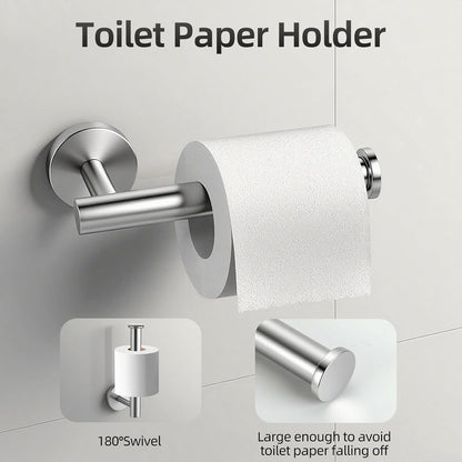 Brushed Nickel Bathroom Hardware Set 5 Pieces, Bathroom Towel Rack Holder Set Wall Mounted, SUS304 Stainless Steel Towel Bar Set - 16 Inch Towel Bar, Toilet Paper Holder, Towel Hooks, Towel Ring