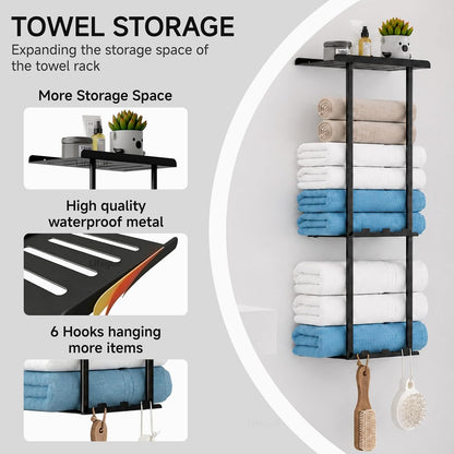 3-Tier Wall Mounted Towel Rack for Bathroom Storage，Black