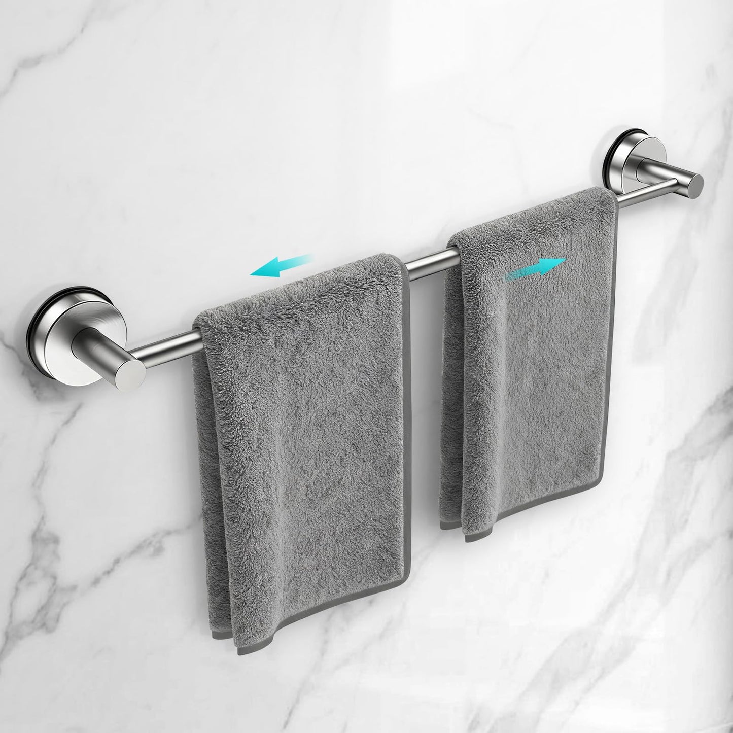 Adjustable Suction Cup Towel Bar for Bathroom Wall,14.6Inch~24 Inch Towel Racks for Bathroom,Stainless Steel Bath Towel Holder for Shower(Matte Black)