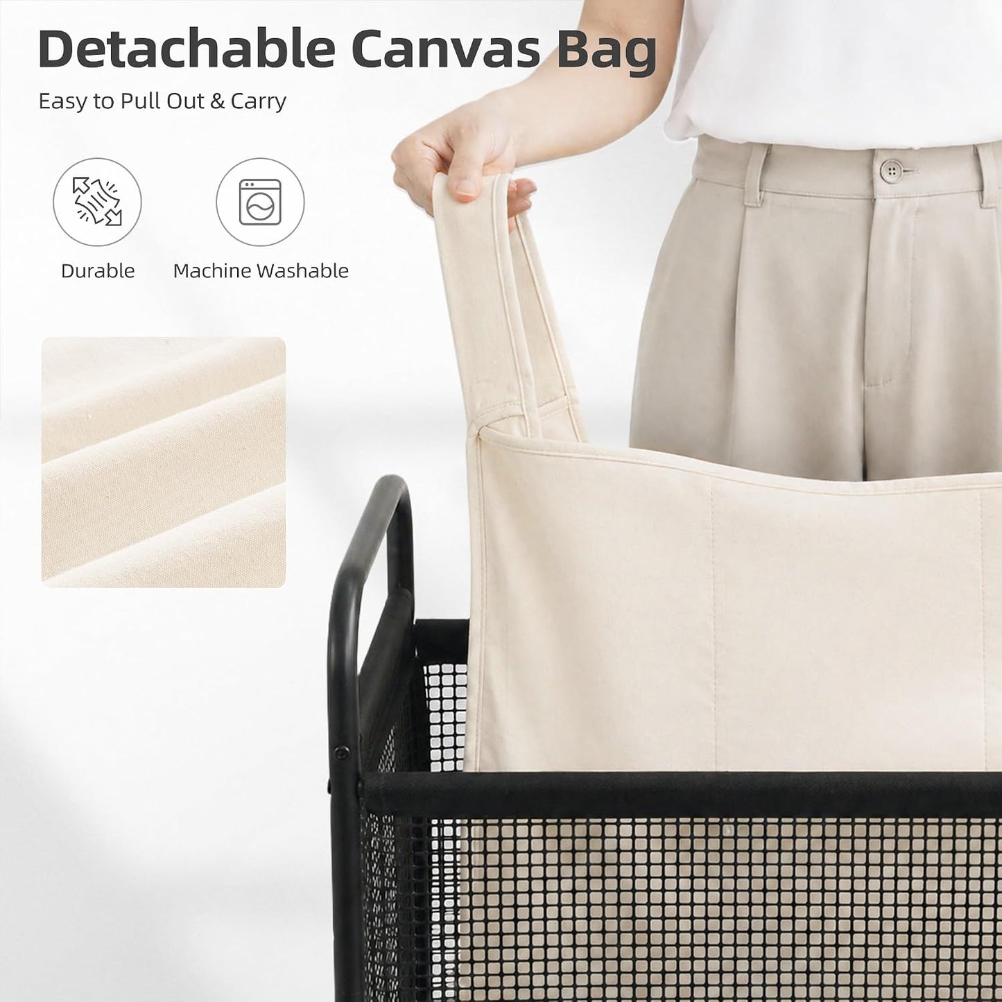 STORAGE MANIAC Rolling Laundry Hamper with Wheels 3-Section Laundry Sorter Rolling Laundrys Basket on Wheels with Removable Bag Clothes Hamper Laundrys Organizer Cart Bathroom Bedroom 120L Beige