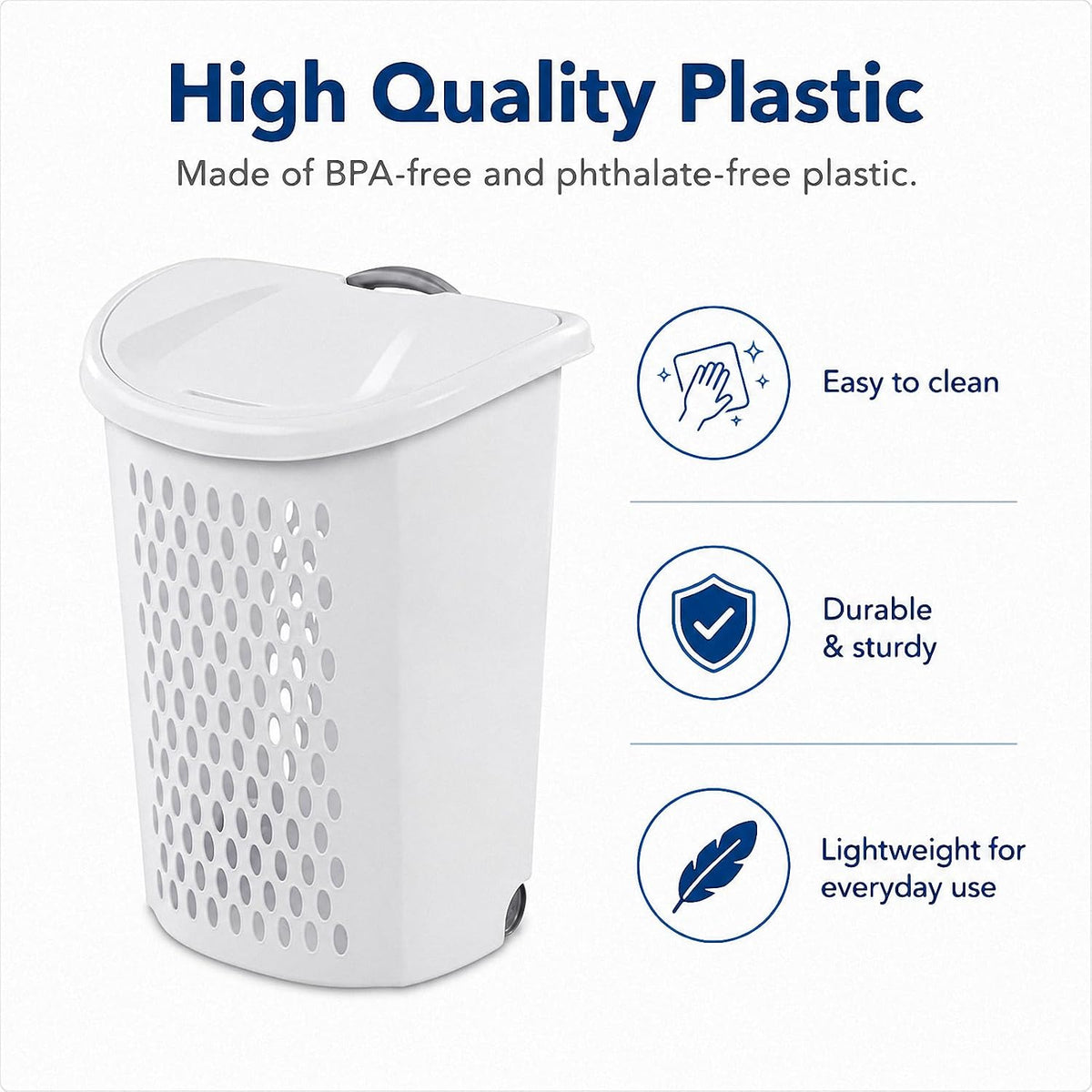 135L White Wheeled Plastic Laundry Hamper - Rolling Laundry Basket with Lid