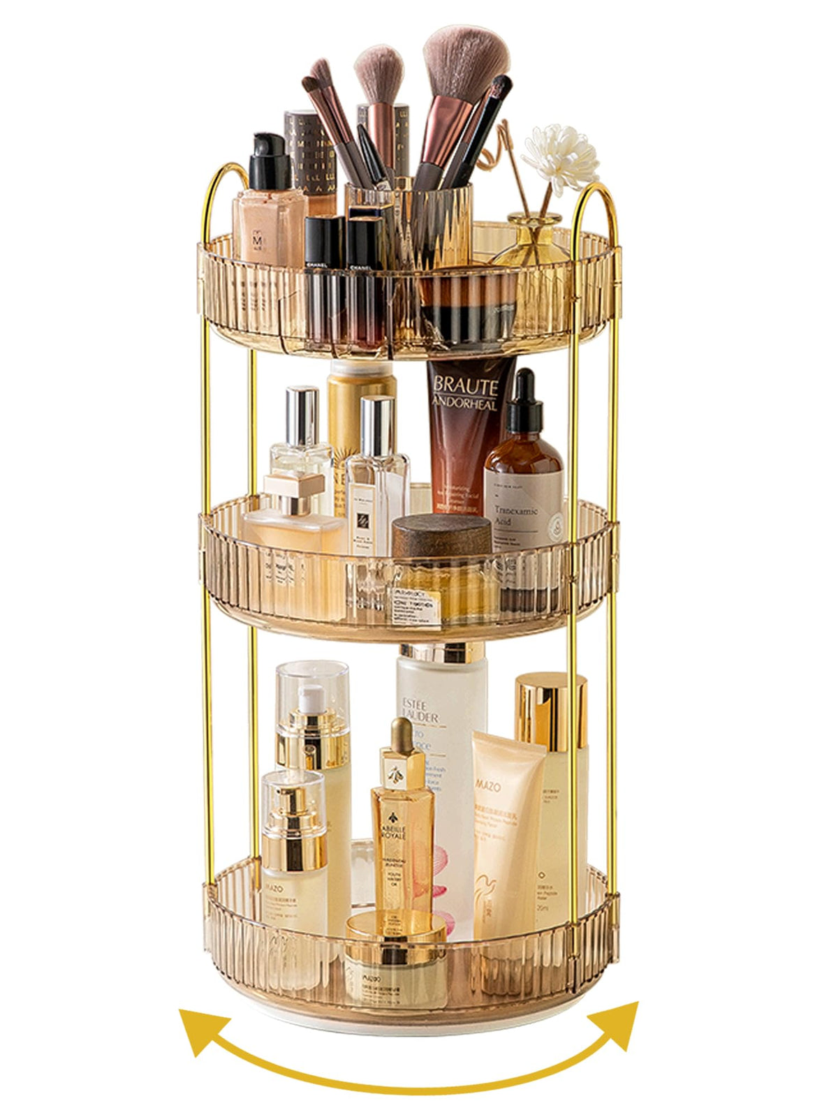 Asayuee 360 Rotating Makeup Organizer for Vanity,2 Tier Large Capacity Skincare Organizers,Bathroom Counter Organizer, Spinning Perfume Organizer & Vanity Organizer (Green-2 Tier)
