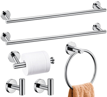 6 Pieces Brushed Gold Bathroom Hardware Accessories Set, SUS304 Stainless Steel 24 Inch Bath Towel Bar Set, Round Bathroom Towel Holder Set, Towel Racks for Bathroom Wall Mounted