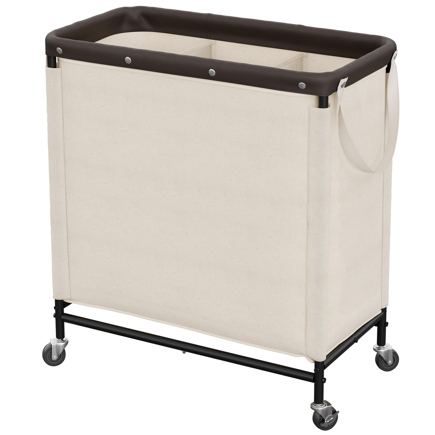 StorageWorks 2 Section Laundry Hamper, 100L Beige Sorter Cart with Wheels