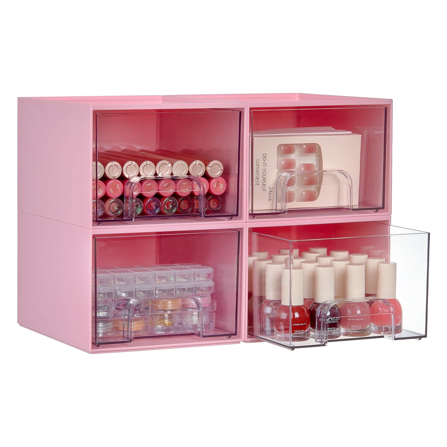 Vtopmart Clear Stackable Storage Drawers, 4 Pack Tall Plastic Organizers