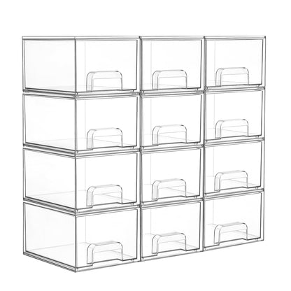Vtopmart Clear Stackable Storage Drawers, 4 Pack Tall Plastic Organizers