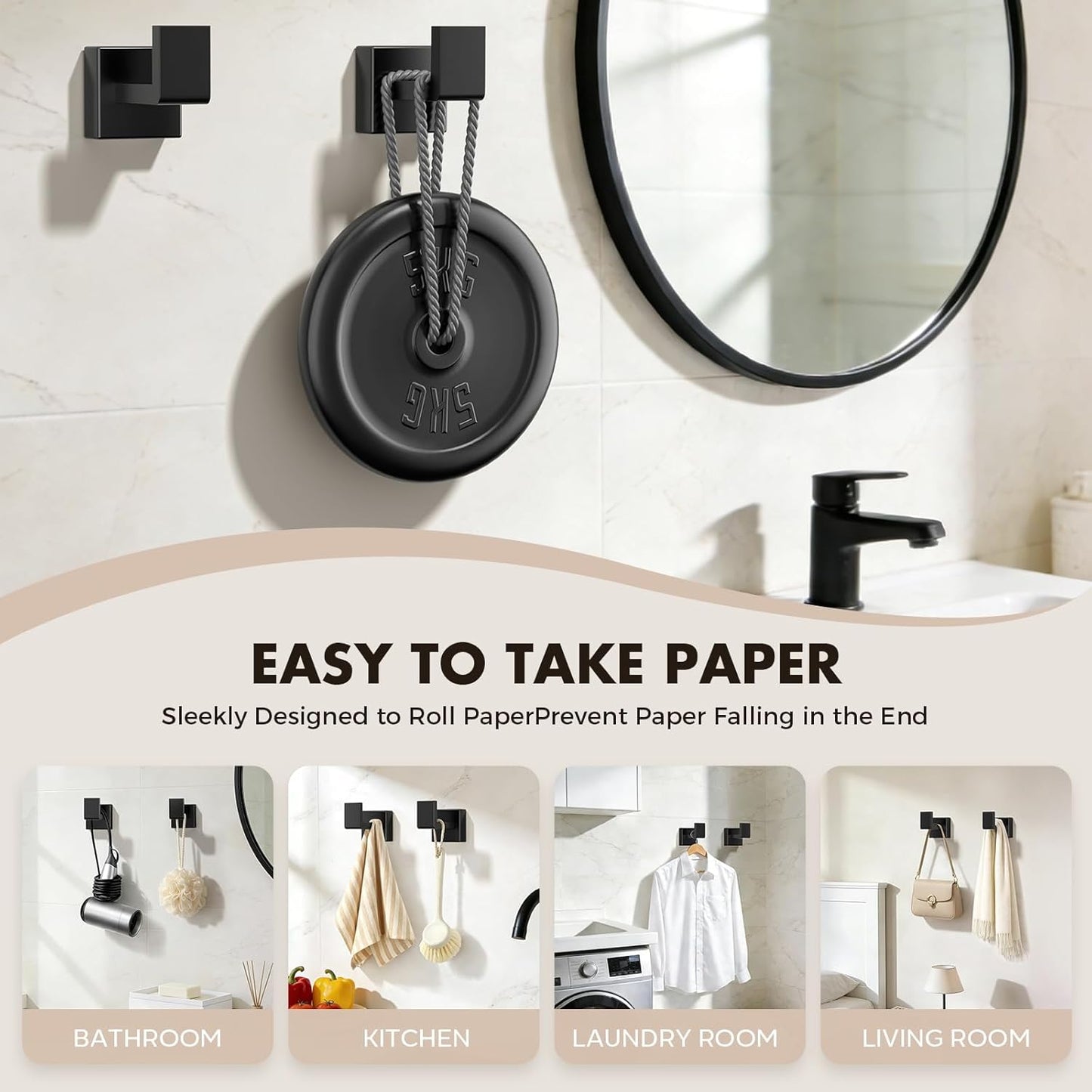 5-Pieces Matte Black Bathroom Accessories Set, 16 Inch Bath Towel Bar Set
