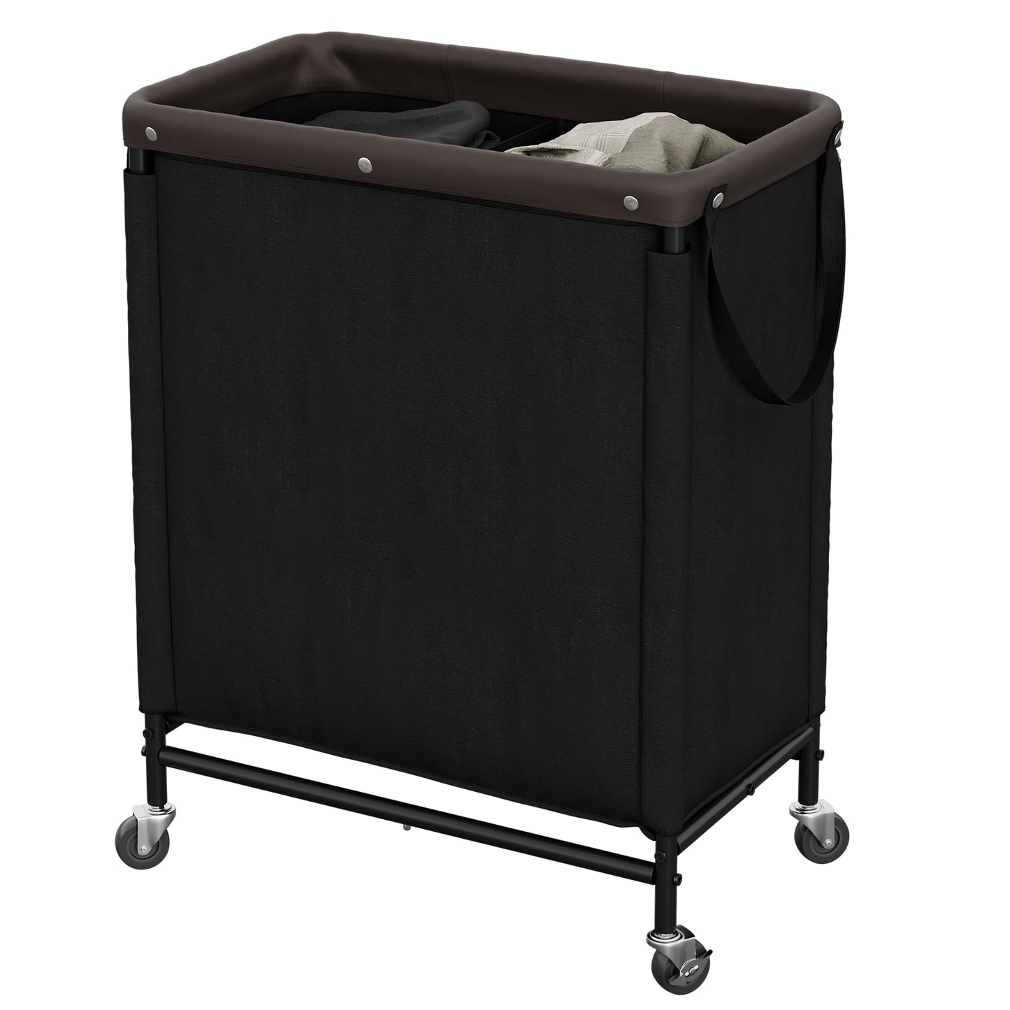 StorageWorks 2 Section Laundry Hamper, 100L Beige Sorter Cart with Wheels