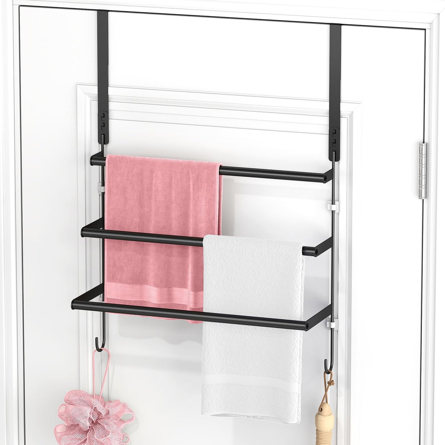 FLE Over The Door Towel Rack, Door Towel Bar, Black