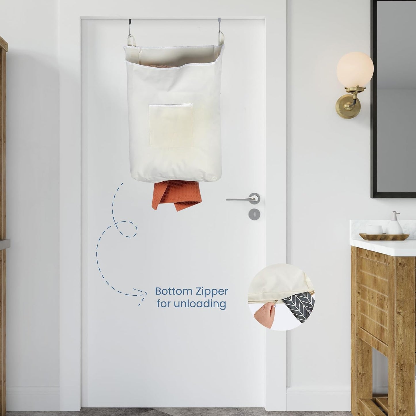 TFLC Over the Door Hanging Laundry hamper bag, 18x4.75x28", Beige-L