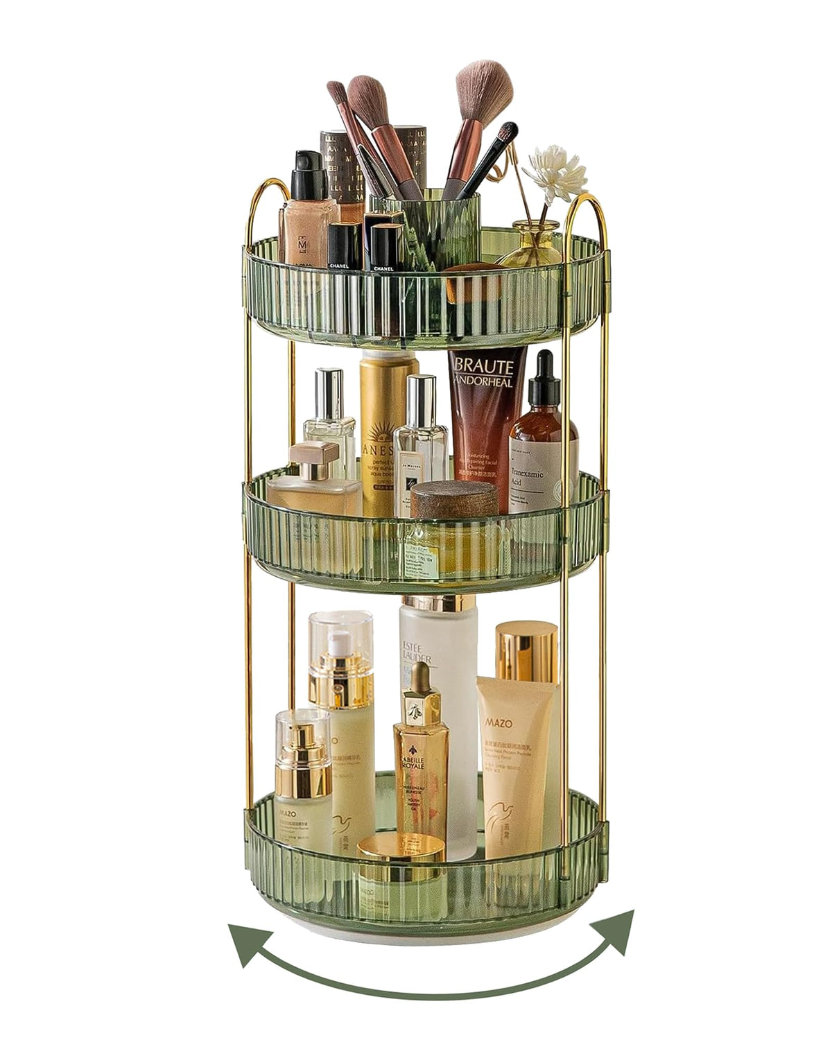 Asayuee 360 Rotating Makeup Organizer for Vanity,2 Tier Large Capacity Skincare Organizers,Bathroom Counter Organizer, Spinning Perfume Organizer & Vanity Organizer (Green-2 Tier)