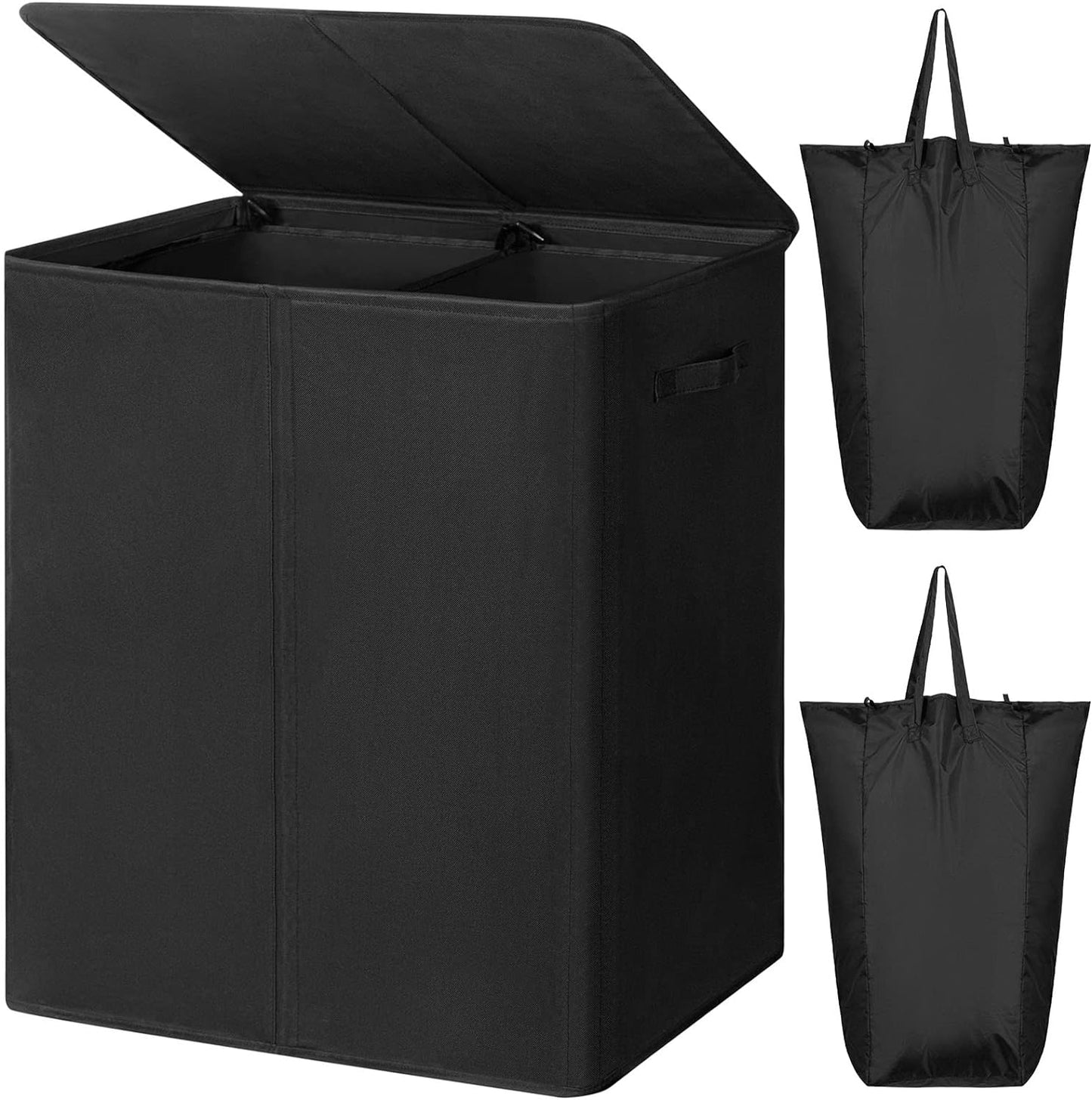 WOWLIVE 154L Double Laundry Hamper 2 Section with Lid and Removable Bags