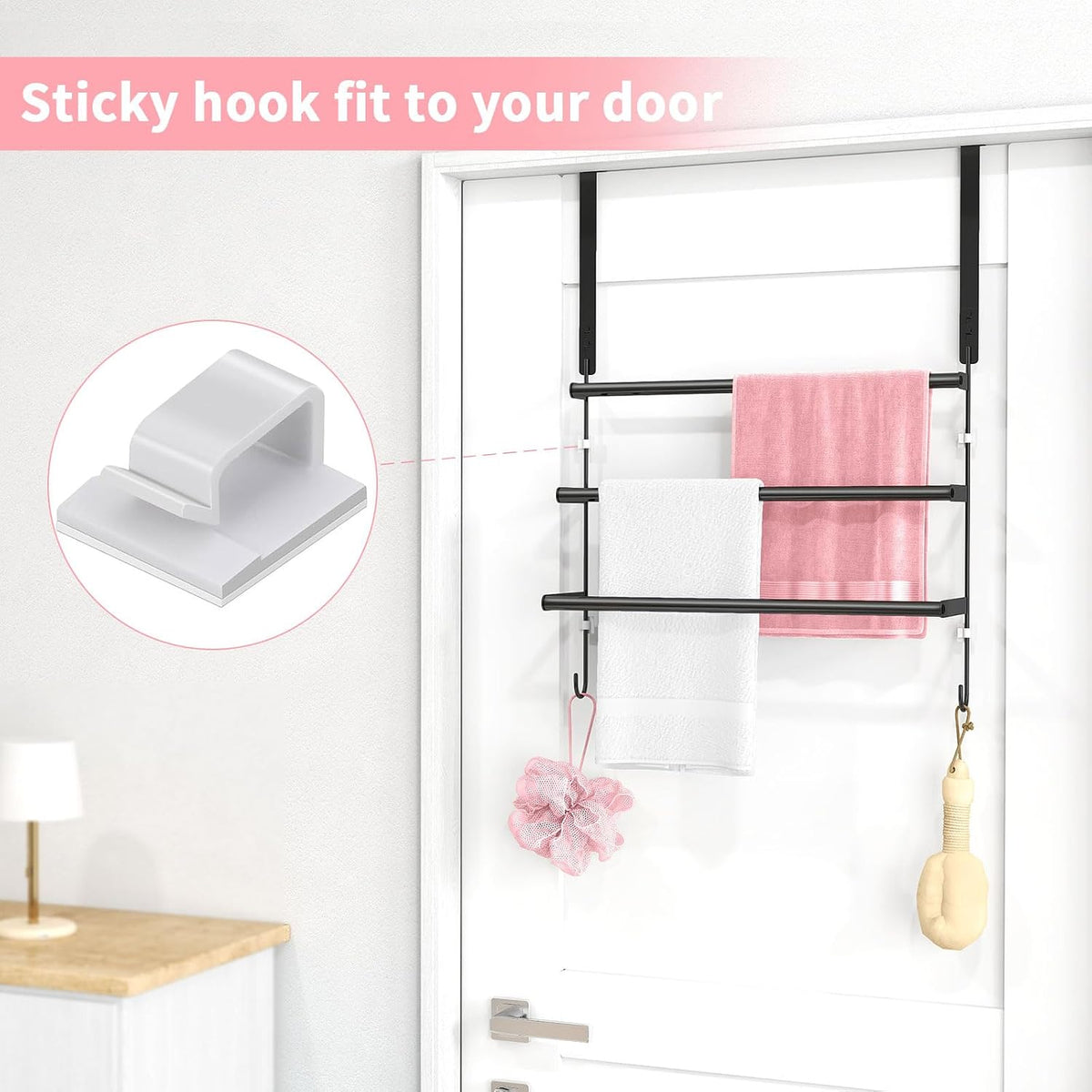FLE Over The Door Towel Rack, Door Towel Bar, Black