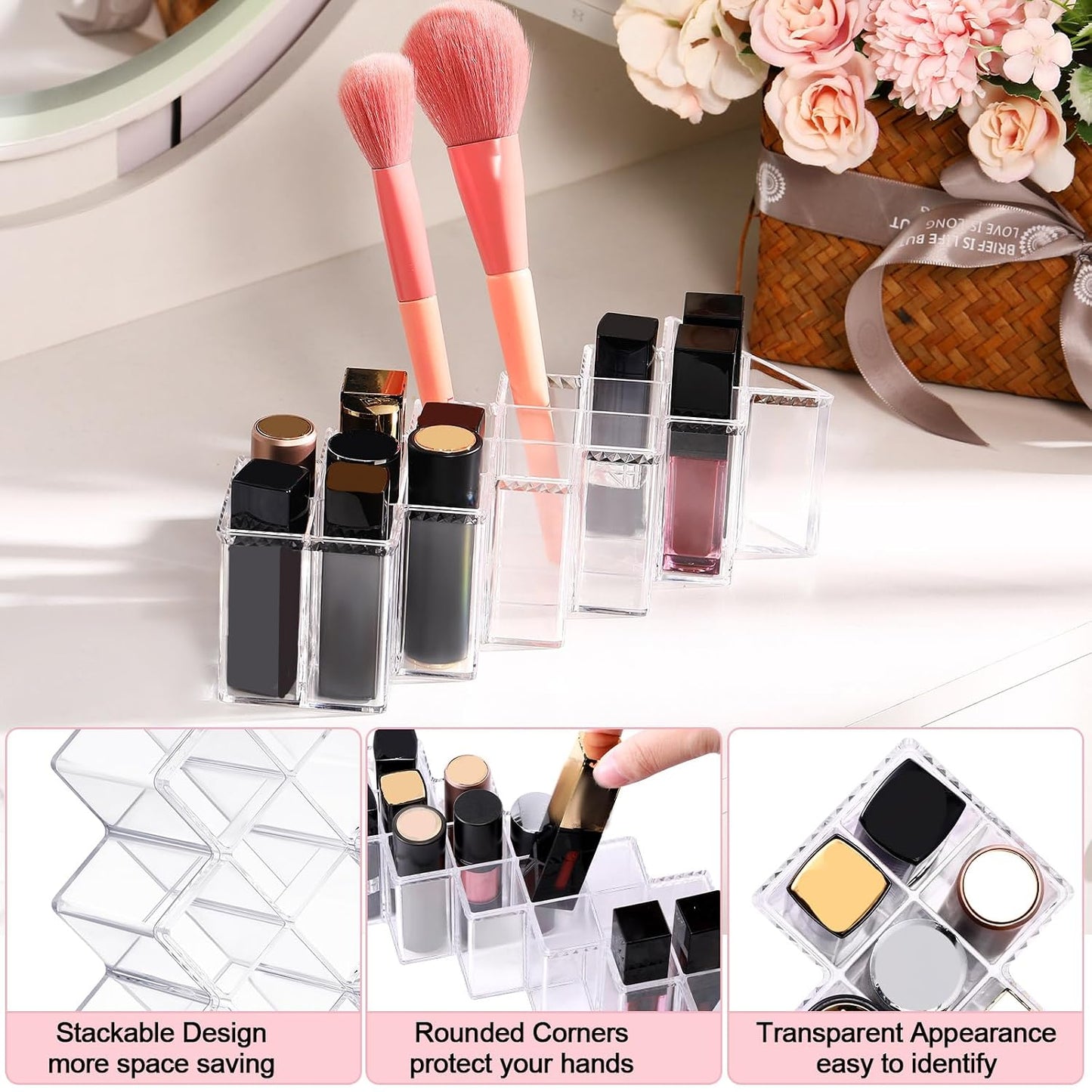 2 Pack Acrylic Lipstick Holder Organizer 32 Slots Clear Lip Gloss Holder Organizers Stackable Fish Shape Lipsticks Tower Lipstick Case Display Stand Storage Box for Makeup Cosmetic Vanity drawer