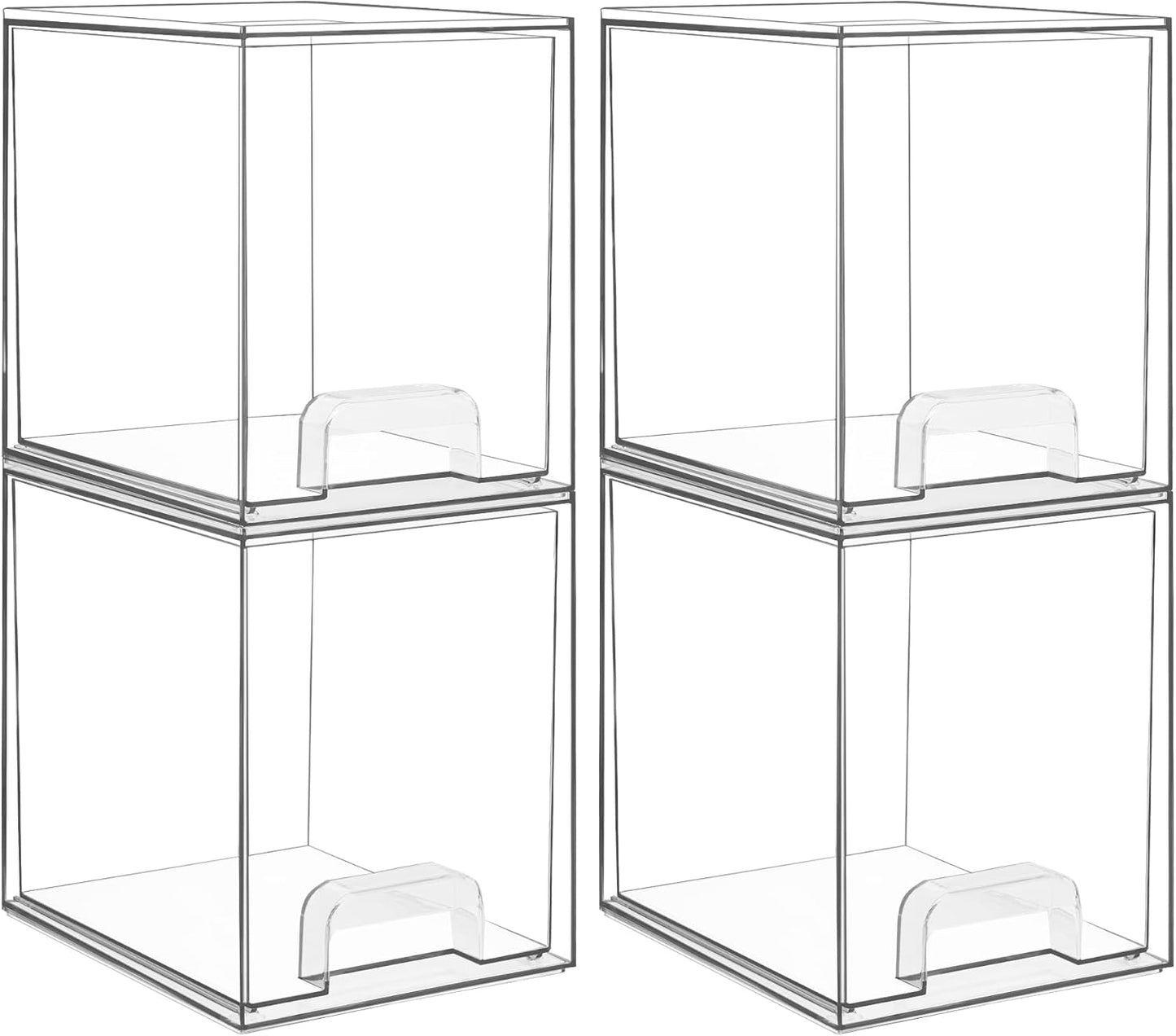 Vtopmart Clear Stackable Storage Drawers, 4 Pack Tall Plastic Organizers