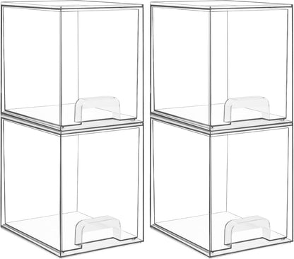 Vtopmart Clear Stackable Storage Drawers, 4 Pack Tall Plastic Organizers