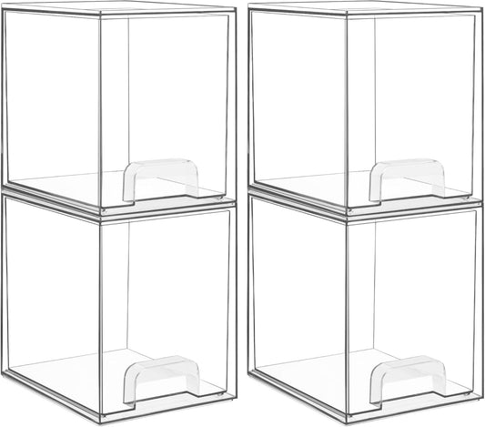 Vtopmart Clear Stackable Storage Drawers, 4 Pack Tall Plastic Organizers
