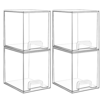 Vtopmart Clear Stackable Storage Drawers, 4 Pack Tall Plastic Organizers