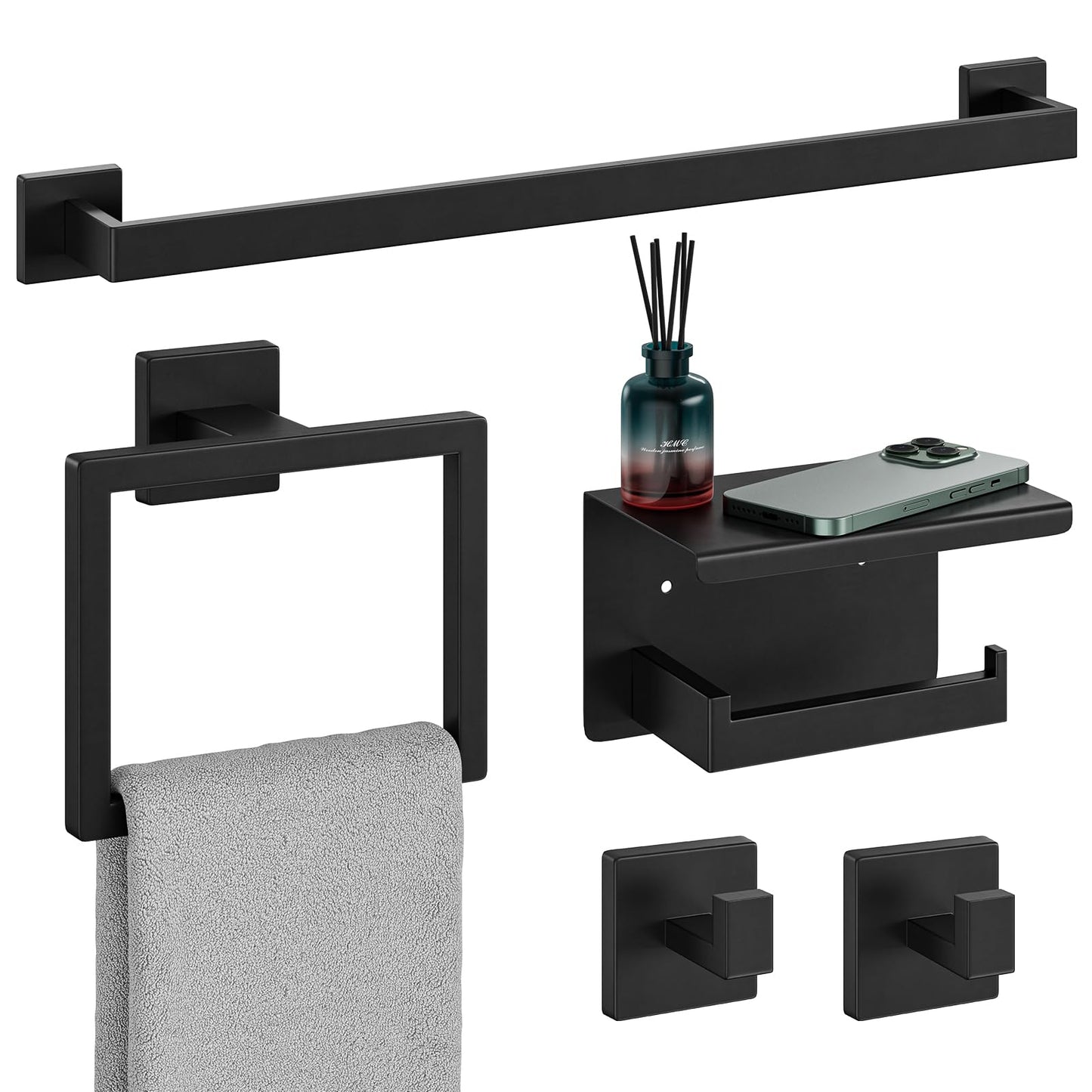 10-Pieces Matte Black Bathroom Accessories, 24 Inch Bathroom Hardware Set