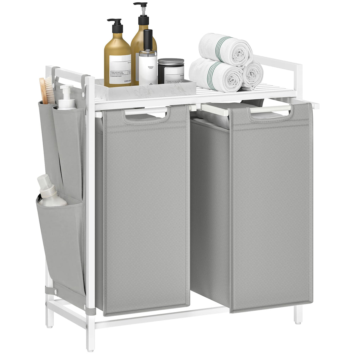VASAGLE Laundry Hamper with Shelf, 2 Pull-Out Bags, 2 x 12.1 Gallons (46 L)