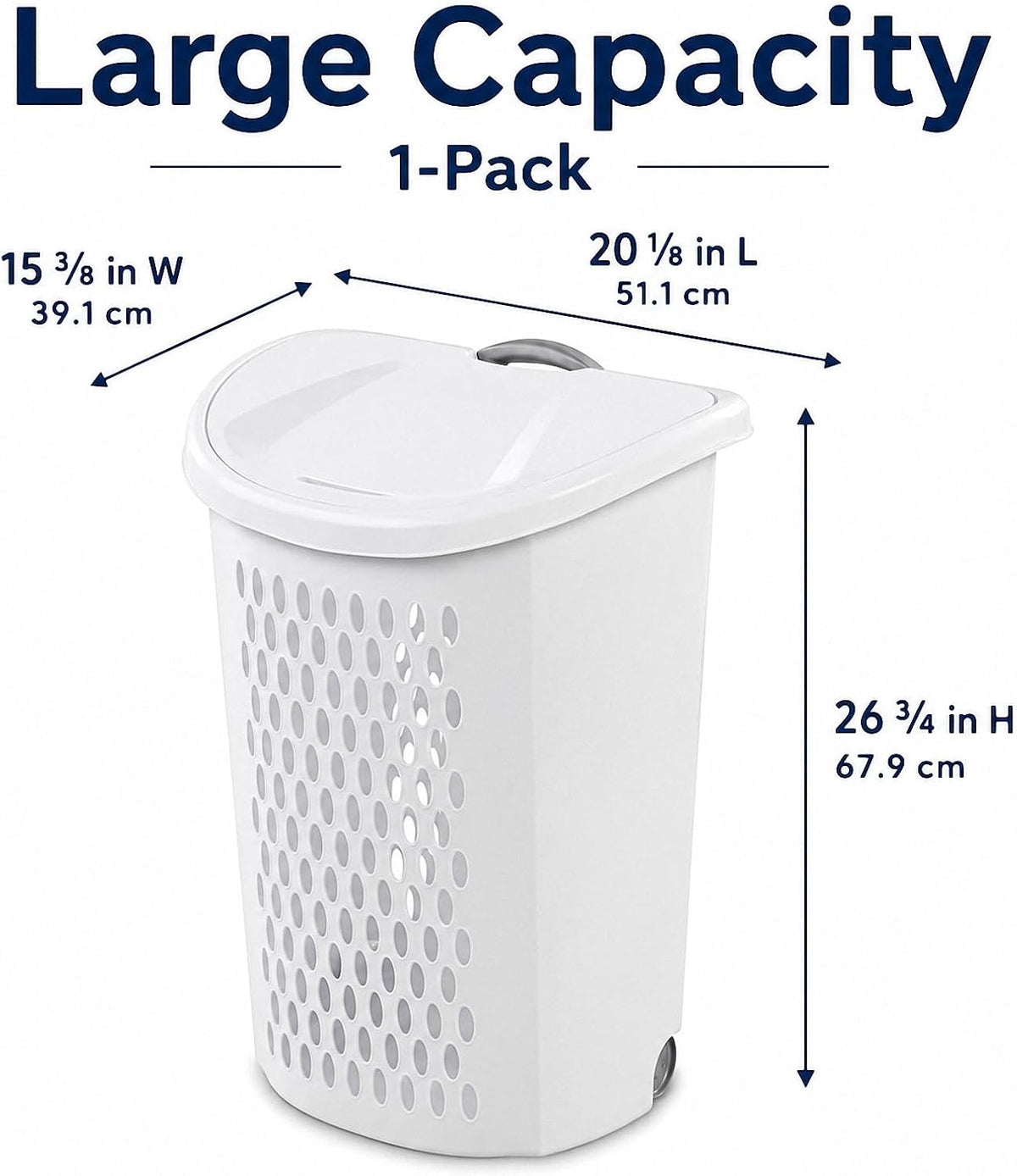 135L White Wheeled Plastic Laundry Hamper - Rolling Laundry Basket with Lid
