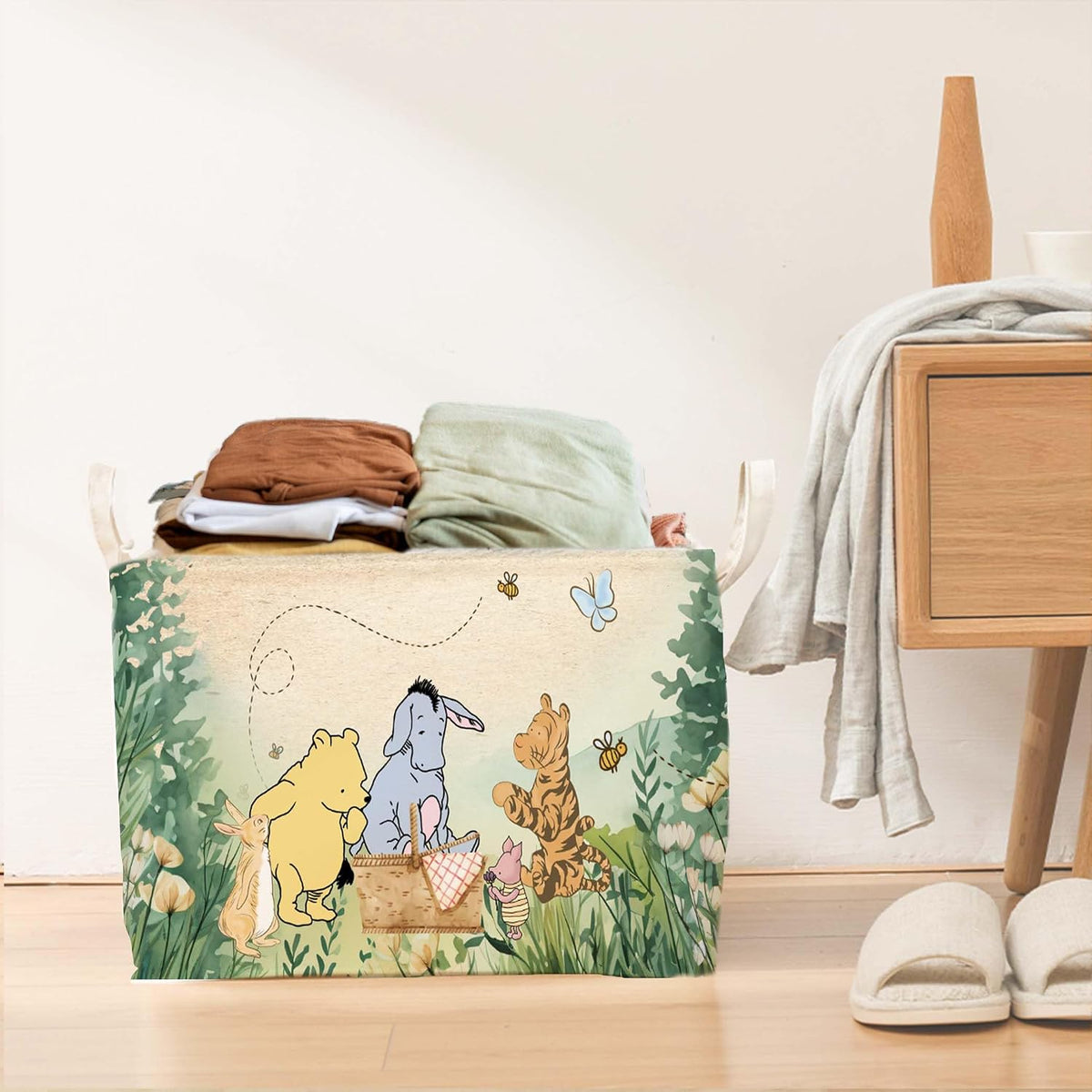 Winnie Nursery Decor, the Pooh Baby Stuff, Winnie Storage Nursery Basket, Large squarecanvas Laundry Hamper With A Waterproof PECoating, Foldable, Toys Bin, Baby Nursery HamperDecor, Classic