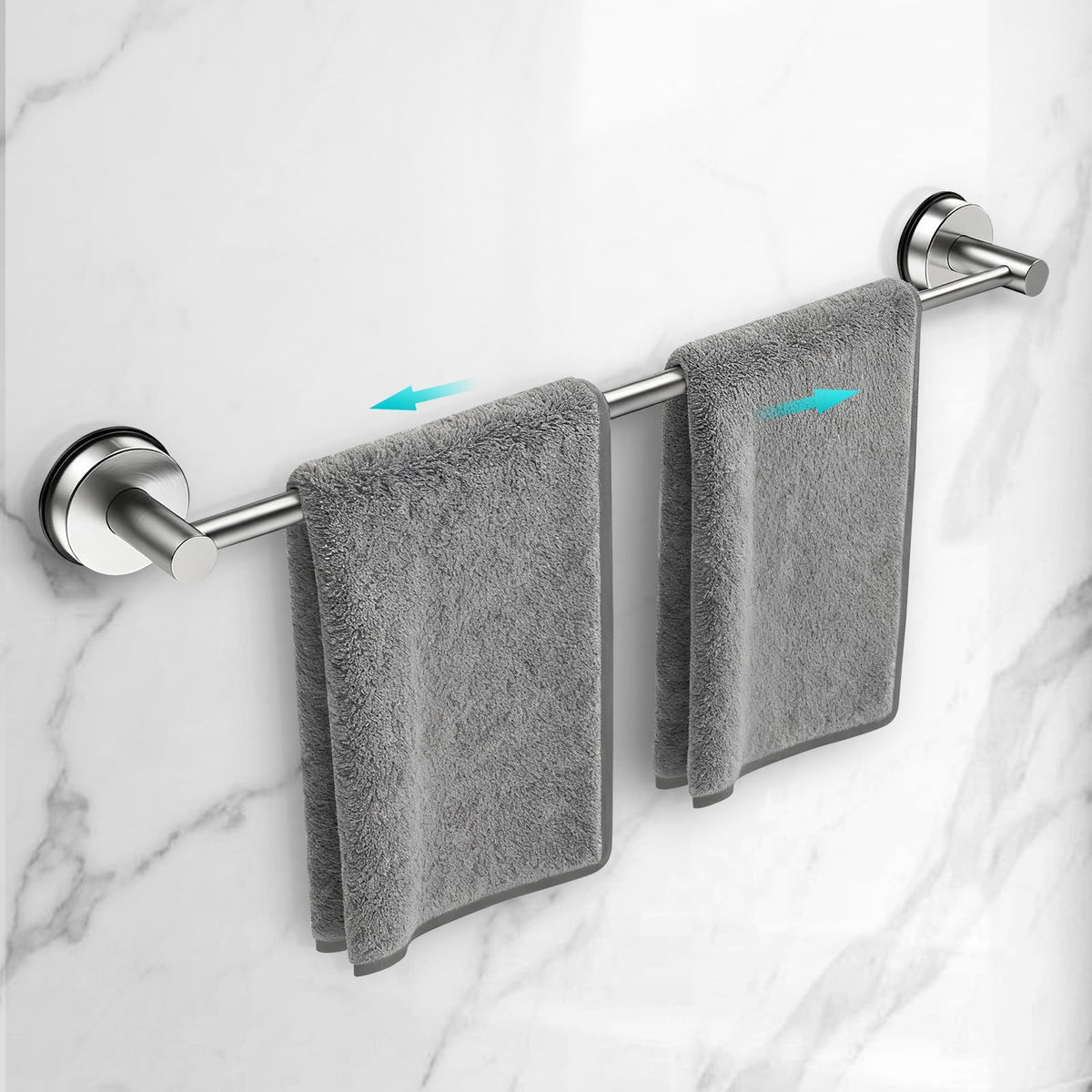 Adjustable Suction Cup Towel Bar for Bathroom Wall,14.6Inch~24 Inch Towel Racks for Bathroom,Stainless Steel Bath Towel Holder for Shower(Matte Black)