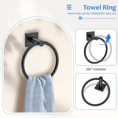 5 Pieces Bathroom Hardware Accessories Set Matte Black Towel Bar Set Stainless Steel Wall-Mounted Towel Holder 23.6 Inch Towel Racks for Bathroom