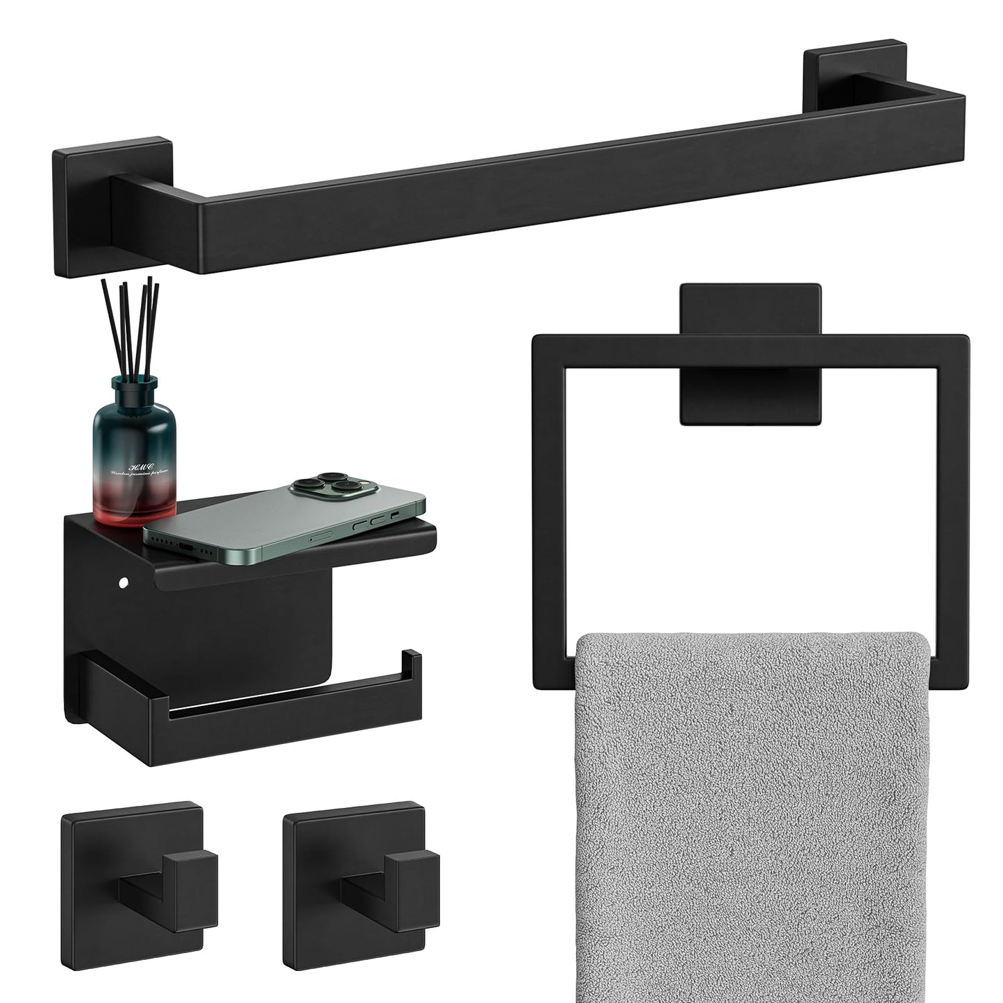 10-Pieces Matte Black Bathroom Accessories, 24 Inch Bathroom Hardware Set