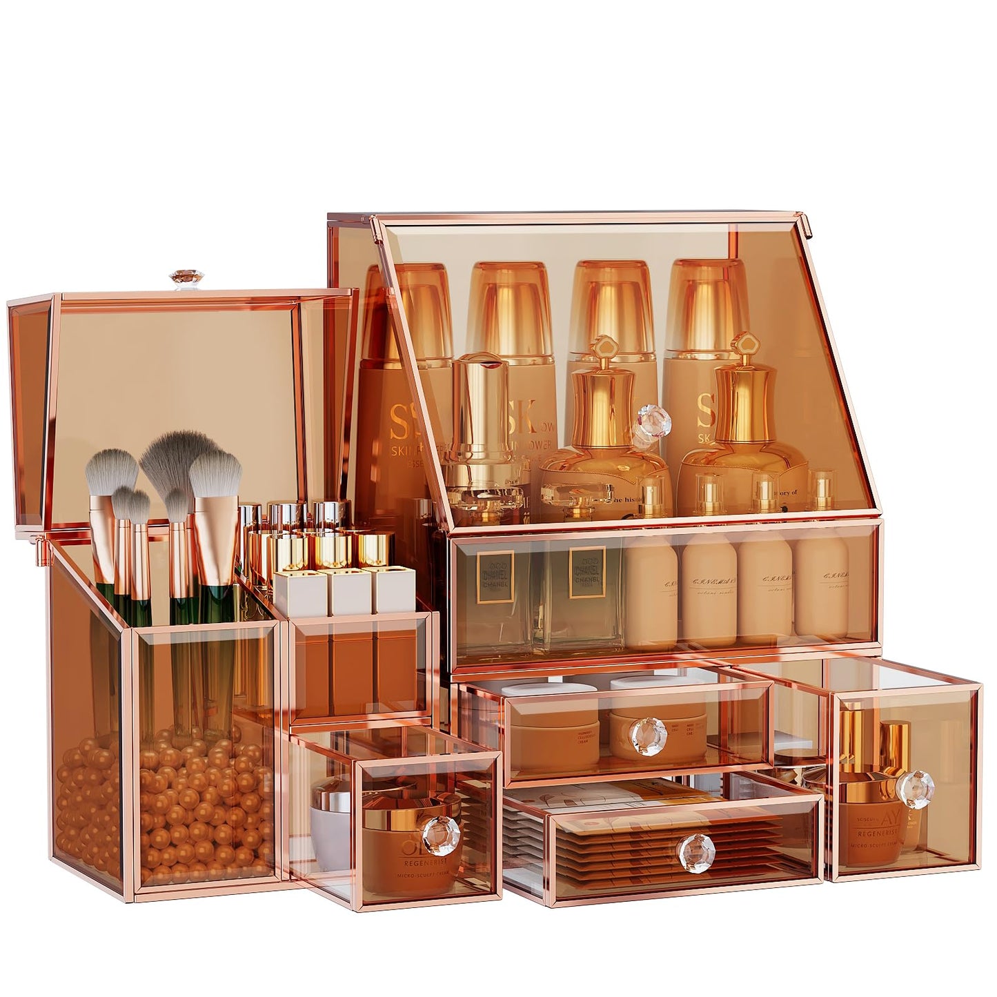 Youdepot Glass Makeup Organizer, 3-in-1 Cosmetic Organizer