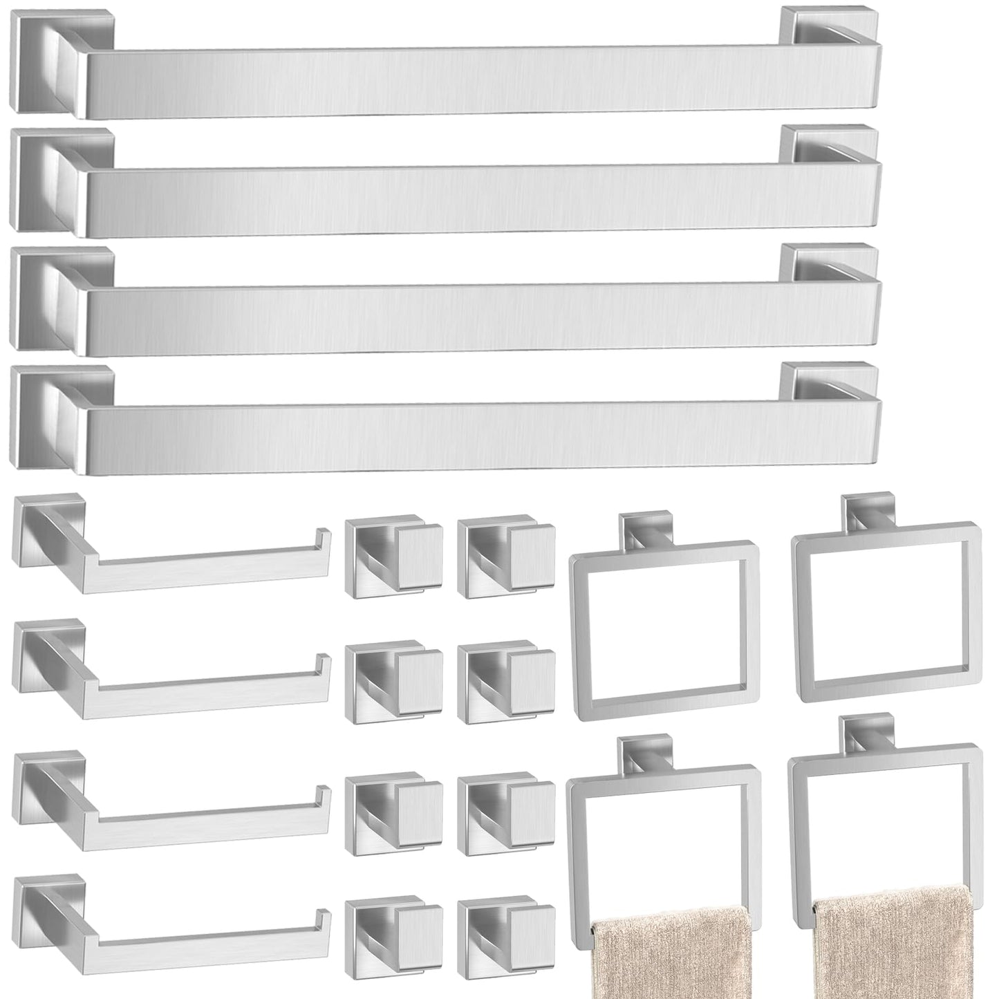 5-Pieces Matte Black Bathroom Accessories Set, 16 Inch Bath Towel Bar Set