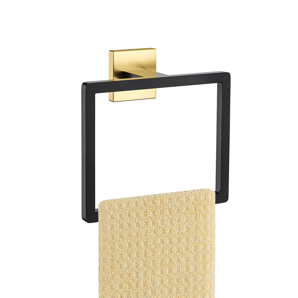 2-Piece Matte Black Square Towel Ring,Modern Hand Towel Holder for Bathroom,Stainless Steel Towel Hangers Wall-Mounted Bathroom Accessories