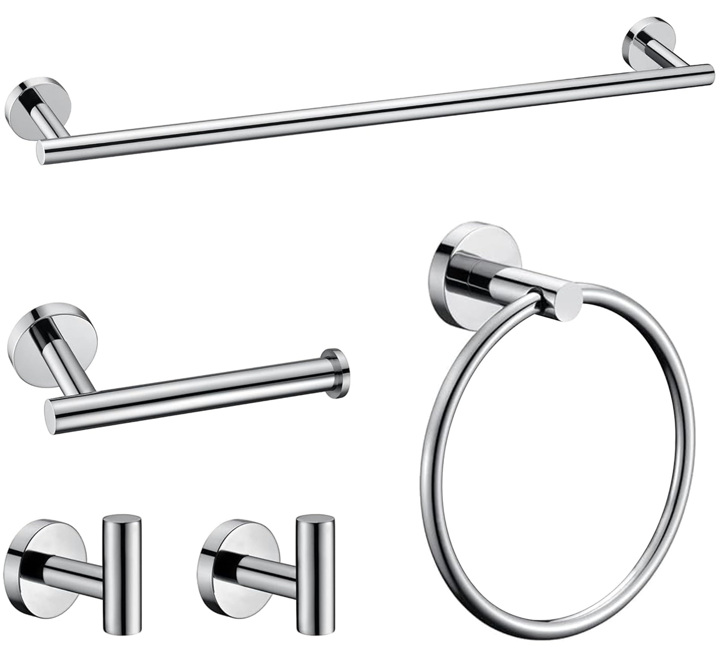 6 Pieces Brushed Gold Bathroom Hardware Accessories Set, SUS304 Stainless Steel 24 Inch Bath Towel Bar Set, Round Bathroom Towel Holder Set, Towel Racks for Bathroom Wall Mounted