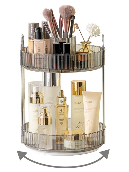 Asayuee 360 Rotating Makeup Organizer for Vanity,2 Tier Large Capacity Skincare Organizers,Bathroom Counter Organizer, Spinning Perfume Organizer & Vanity Organizer (Green-2 Tier)