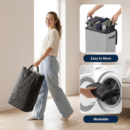 Yecaye Slim Laundry Hamper with Lid, 75L, Black-Gray