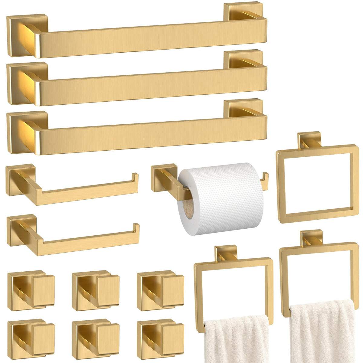 5-Pieces Matte Black Bathroom Accessories Set, 16 Inch Bath Towel Bar Set