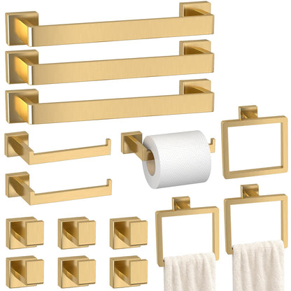 5-Pieces Matte Black Bathroom Accessories Set, 16 Inch Bath Towel Bar Set