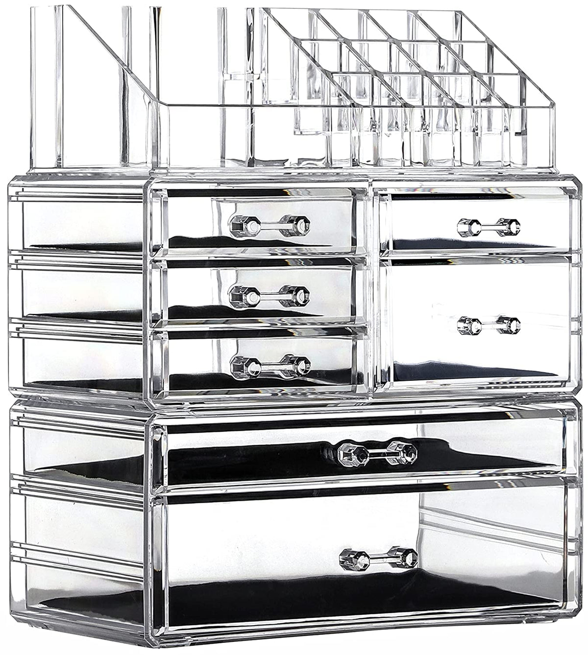 Cq acrylic Makeup Organizer Skin Care Large Clear Cosmetic Display Cases Stackable Storage Box With 11 Drawers For Vanity,Set of 4