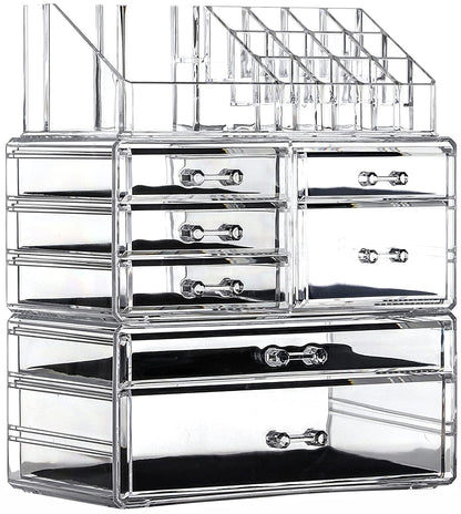 Cq acrylic Makeup Organizer Skin Care Large Clear Cosmetic Display Cases Stackable Storage Box With 11 Drawers For Vanity,Set of 4