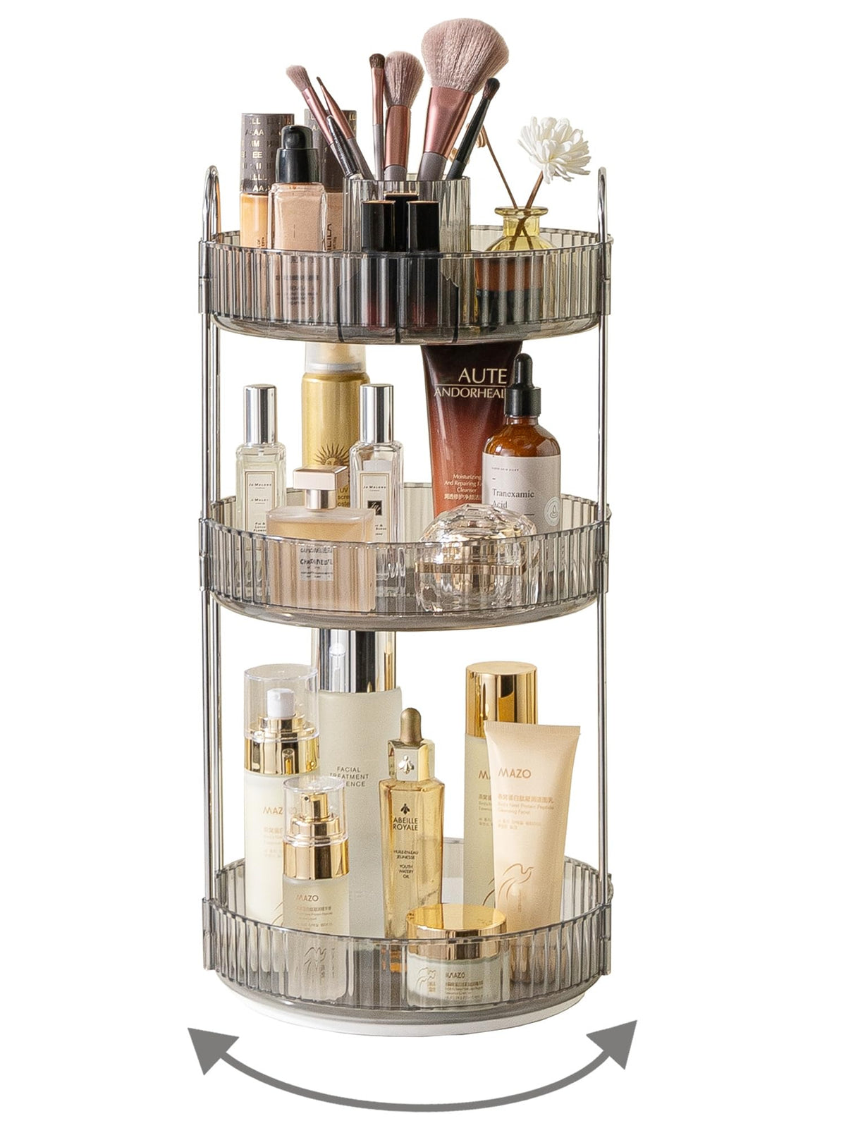 Asayuee 360 Rotating Makeup Organizer for Vanity,2 Tier Large Capacity Skincare Organizers,Bathroom Counter Organizer, Spinning Perfume Organizer & Vanity Organizer (Green-2 Tier)