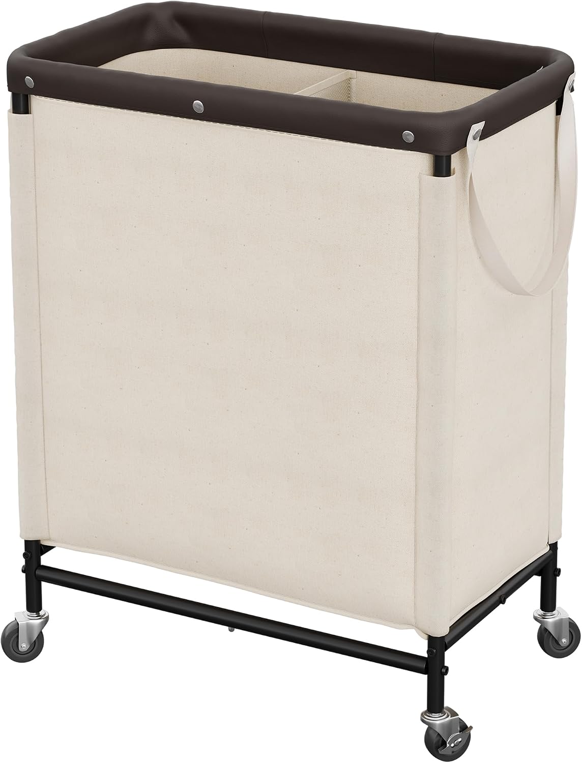 StorageWorks 2 Section Laundry Hamper, 100L Beige Sorter Cart with Wheels
