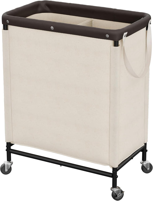 StorageWorks 2 Section Laundry Hamper, 100L Beige Sorter Cart with Wheels