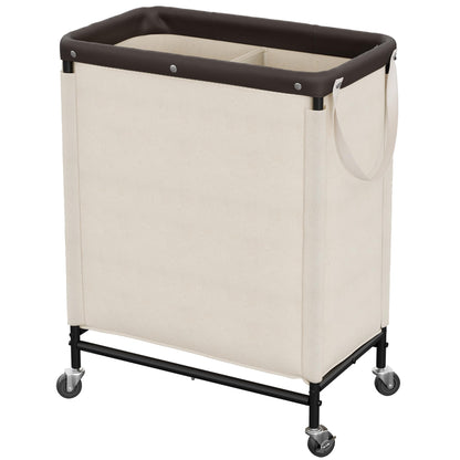 StorageWorks 2 Section Laundry Hamper, 100L Beige Sorter Cart with Wheels