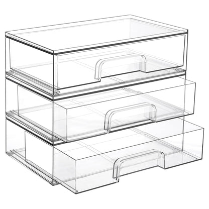 Vtopmart Clear Stackable Storage Drawers, 4 Pack Tall Plastic Organizers