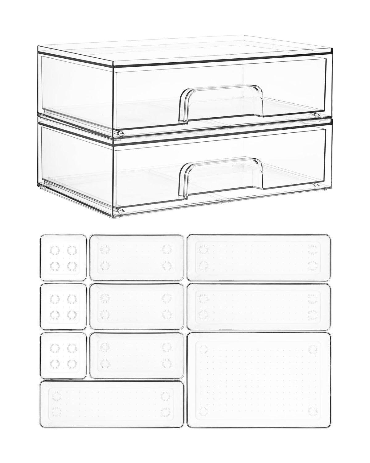 Vtopmart Clear Stackable Storage Drawers, 4 Pack Tall Plastic Organizers