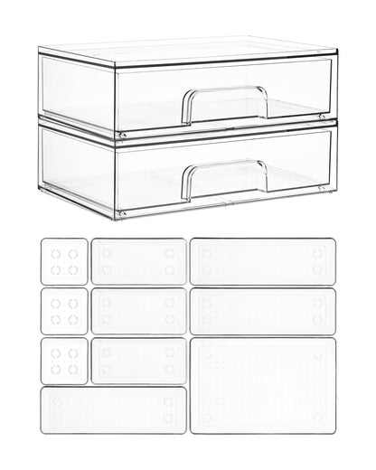 Vtopmart Clear Stackable Storage Drawers, 4 Pack Tall Plastic Organizers